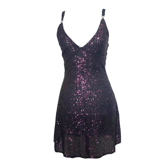 Free People Micro Mini Dress Purple Sequin Plunge V Neck Tie Back Party xs - Picture 9 of 9